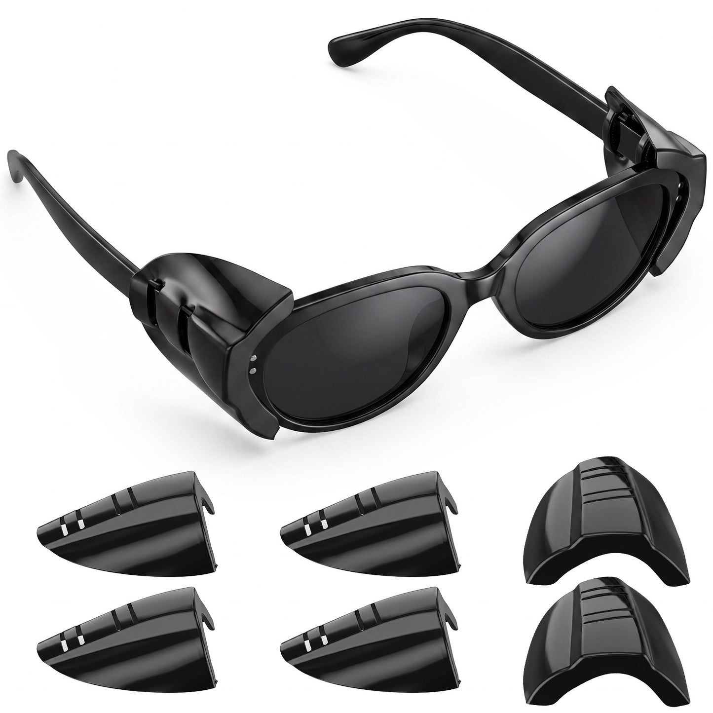 Gjinxi 3 Pairs Safety Glasses Side Shields Black Slip on Protective Eyewear Covers Anti Fog Stylish Comfortable Protection Shields Fits Prescription Small to Large Eyeglasses Adult Men Women Nurses