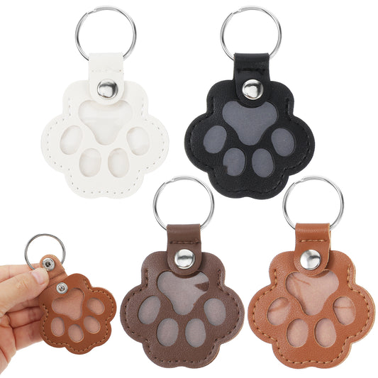 4 Pack Pet Paw Shaped Keychain Cat Dog Hair Keepsake Keyring Cute Pet Memorial Gifts Pets Hair Collector Leather Key Holder Charm Set for Bag Purse Collection Decoration Accessories