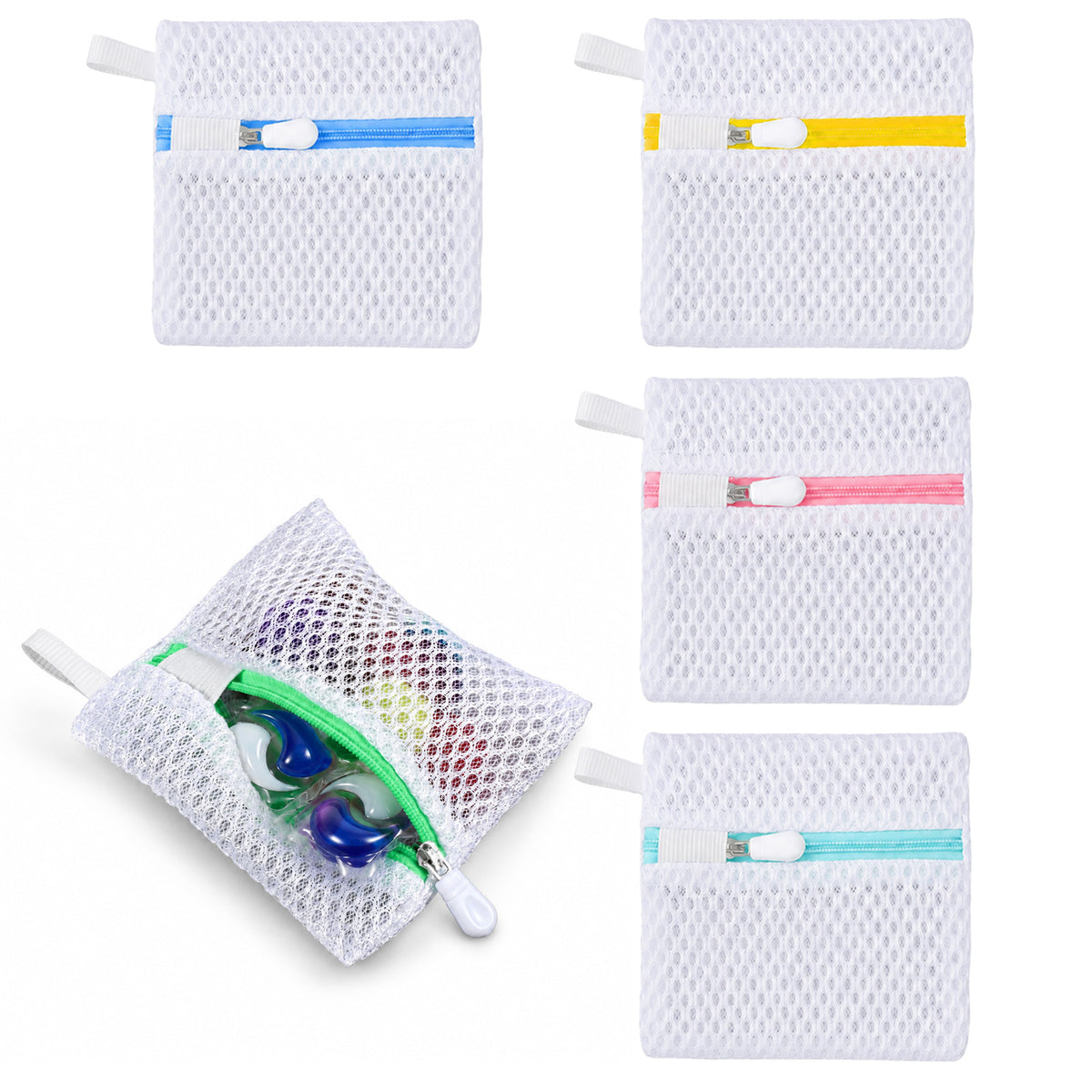 Hadnves 5 PCS Laundry Pod Anti-Sticking Bag Laundry Pod Bags with Zippe