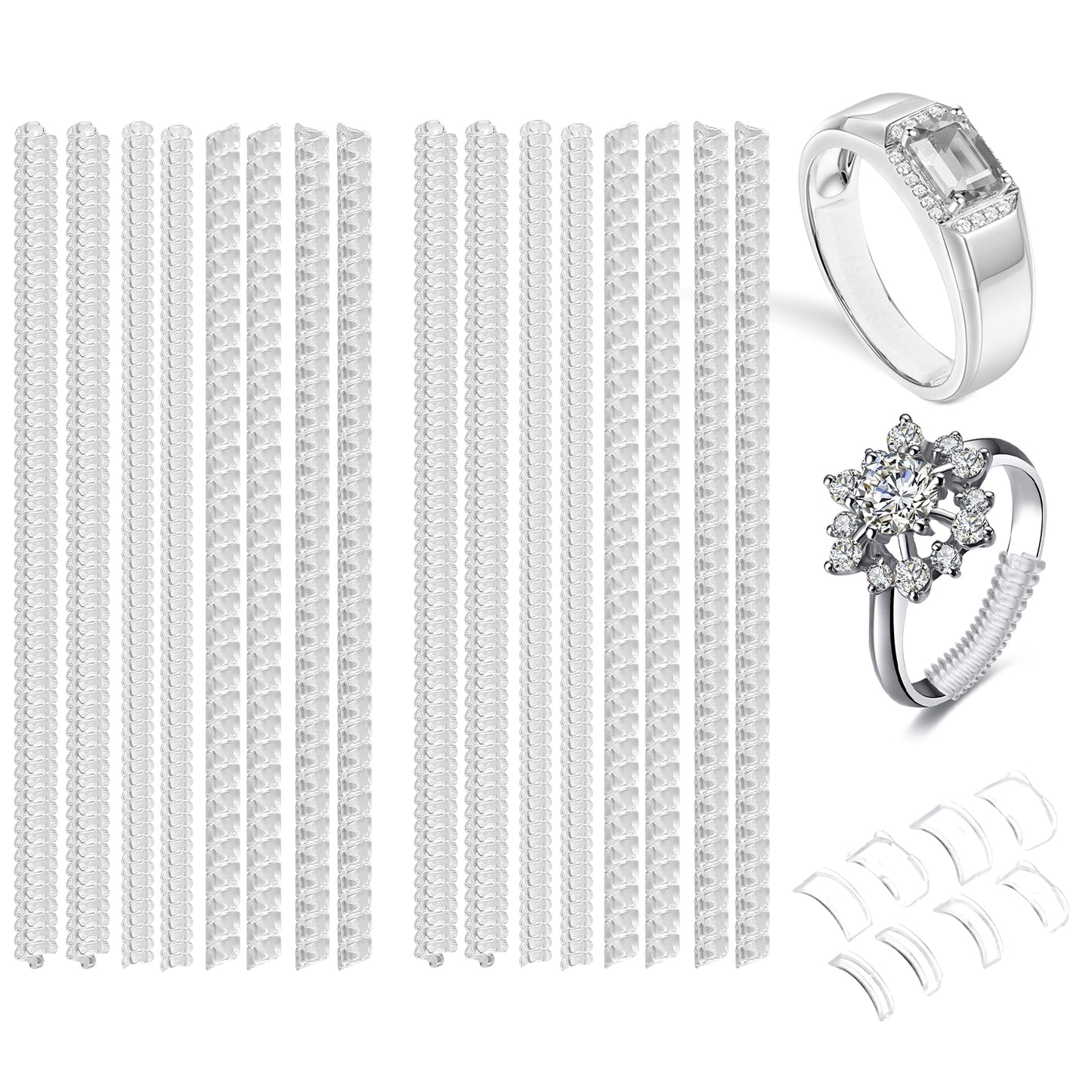 24 Pcs Ring Size Adjusters for Loose Rings Silicone Ring Guards Ring Spacers and Ring Tighteners Invisible Insert and Spiral Ring Resizers for Different Ring Widths for Women and Men