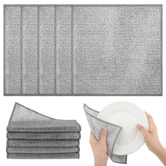 Dimeho 5 Pack Wire Dishwashing Rags Multifunctional Non-Scratch Wire Dishcloth for Wet and Dry Scrubbing Mesh Wire Dish Cloth Multipurpose for Cleaning Sinks Counters Stove Tops