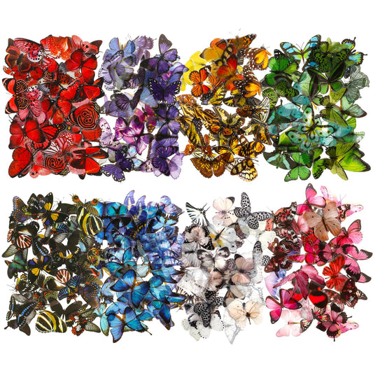 COMNICO 320PCS Transparent Butterfly Stickers for Scrapbooking, Colorful Vintage Craft Sticker PET Waterproof Resin Decals Decorative for Nature Scrapbook Journaling Planners Laptops DIY Handbook