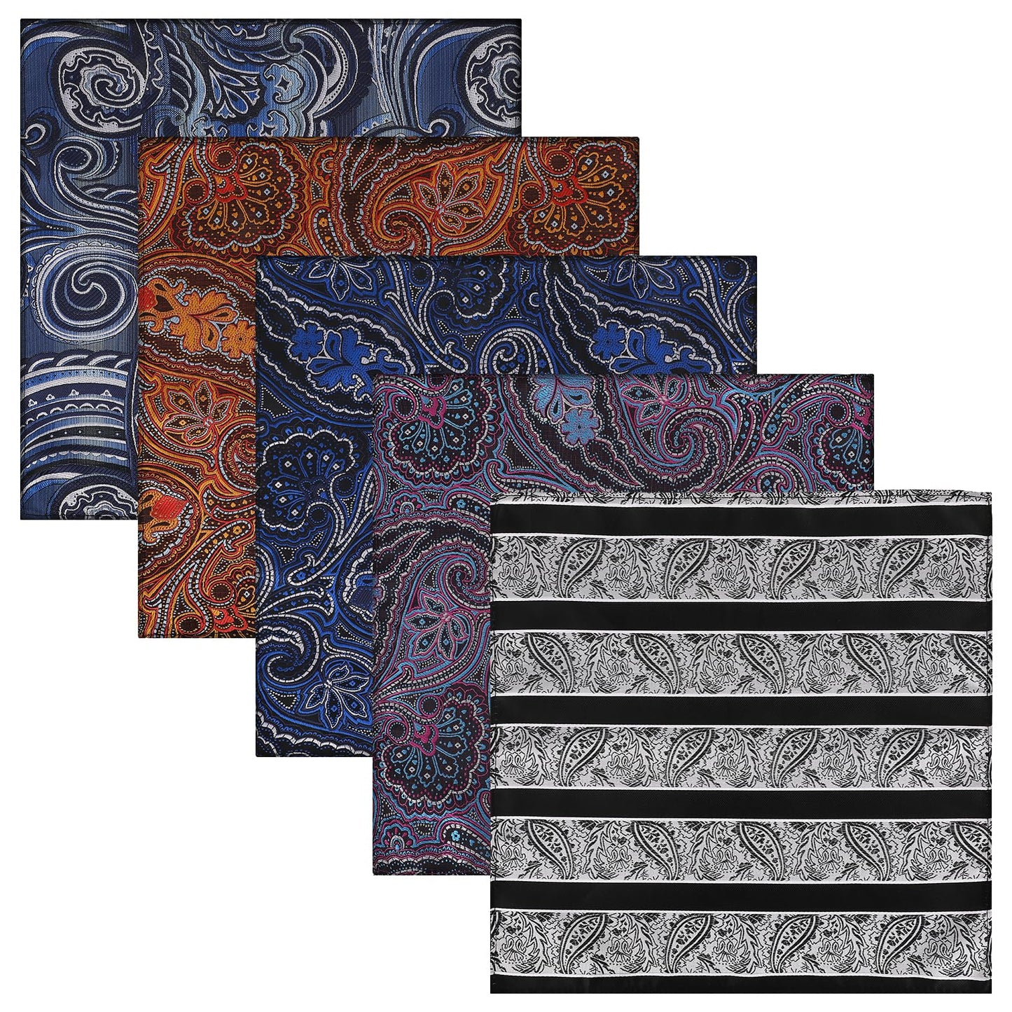 COMNICO 5 Pack Pocket Squares Handkerchiefs for Men 24 × 24 cm Vintage Design High-end Elegant Silk Pocket Squares Small Square Towel Soft Chest Towel for Wedding Party Groom