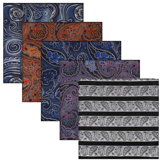 COMNICO 5 Pack Pocket Squares Handkerchiefs for Men 24 × 24 cm Vintage Design High-end Elegant Silk Pocket Squares Small Square Towel Soft Chest Towel for Wedding Party Groom