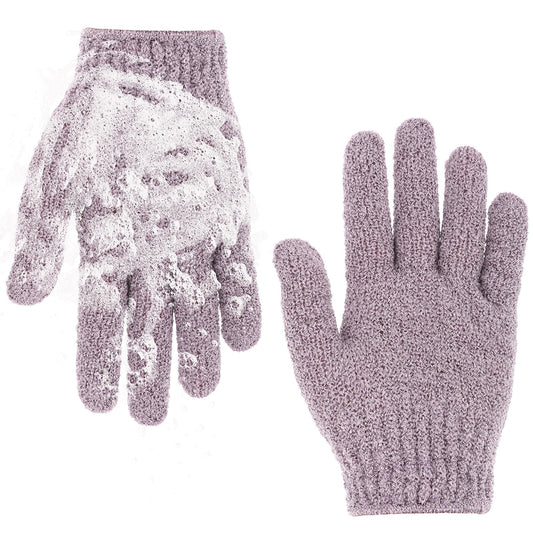 Sibba Exfoliating Gloves for Shower, Natural Loofah Bathing Gloves for Body and Face, Dead Skin Remover, Double Sided Microfibre Shower Body Gloves for Adults and Kids(Purple)