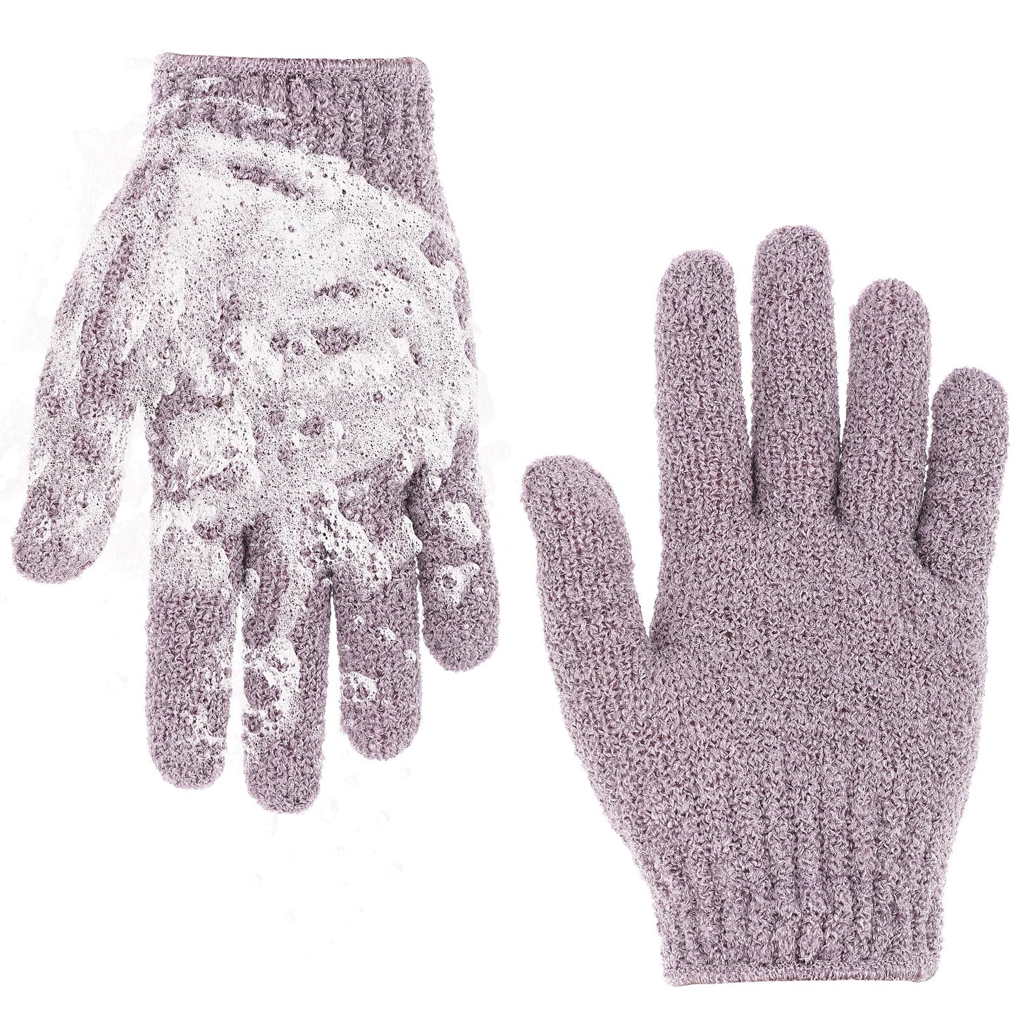 Sibba Exfoliating Gloves for Shower, Natural Loofah Bathing Gloves for Body and Face, Dead Skin Remover, Double Sided Microfibre Shower Body Gloves for Adults and Kids(Purple)