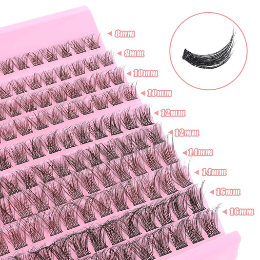 120Pcs Lash Clusters, 8-16mm Wispy Individual Extensions Natural Look Lashes D Curl Fluffy Cluster Lashes DIY Eyelash Extension