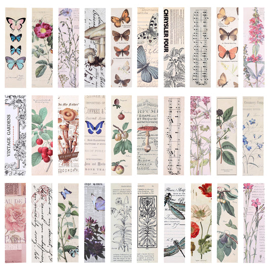 30 PCS Natural Style Butterfly Plant Bookmarks Vintage Reading Page Clips Simple Cute Book Accessories Colorful Flower Book Tracker for Women Men Students Book Lovers
