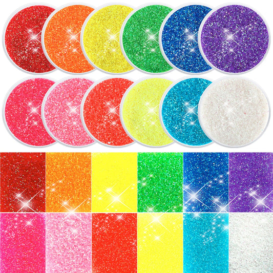 Sibba 12 Colors Glitters, Colorful Glitter Set for Nail, Iridescent Nail Art Fine Glitter, 12 Jars 5G Each Glitter Set, Body & Face Glitter for Festival, Makeup, Halloween (Illusion Gold Glitter)