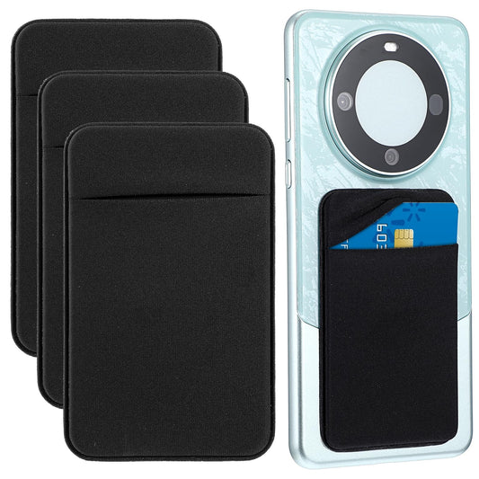 Dimeho 3 Pack Adhesive Phone Wallet Phone Card Holder Stick On Card Holder for Phone Case Credit Card Holder for Back of Phone Compatible with Most of Cell Phone(Black)