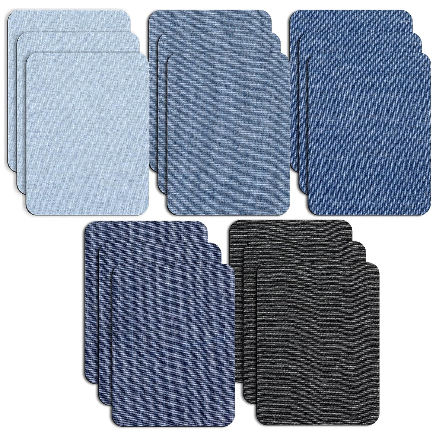 COMNICO Patches for Jeans, 15 PCS Iron on Patches for Clothing 5 Shades Denim Patches Sew on Jean Patches Repair Kit for Clothing Repair, Mending Pants Pockets Holes Knees Elbow