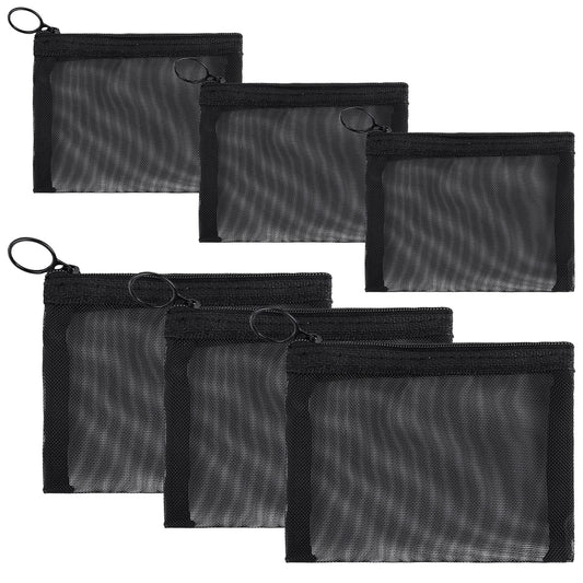 Sibba Mini Zipper Toiletry Bag Mesh Organizing Pouch 6 Packs Nylon Waterproof Small Purse Cosmetic Stationery Case Storage Makeup Bags Offices Travel Organizer Accessories Kit (S with M)