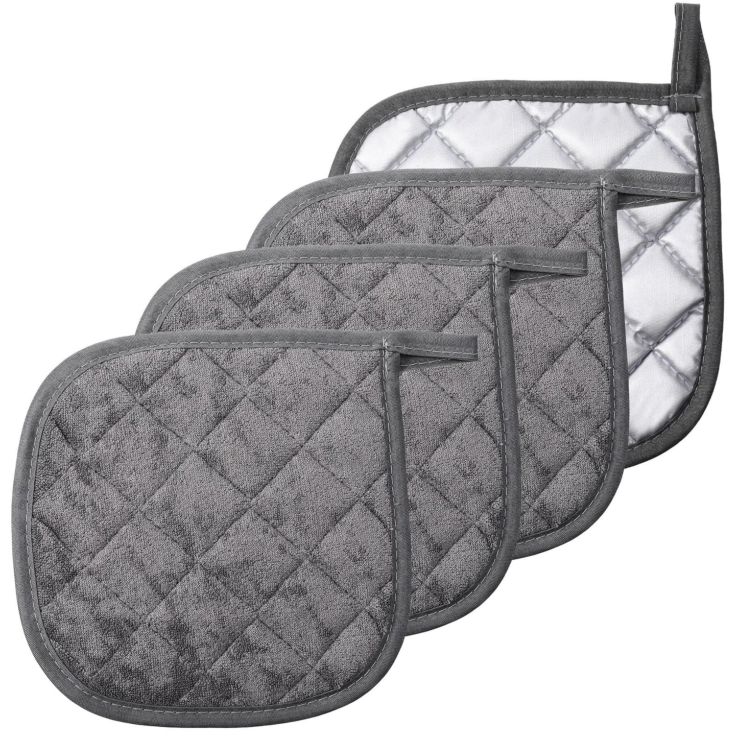 YBEATY 4 Pcs Kitchen Hot Pads Pot Holders Dining Essentials Decor Accessories Terry Cloth Potholders Sets with Hanging Loops for Oven Cooking Baking Pans Heat Resistant, Grey