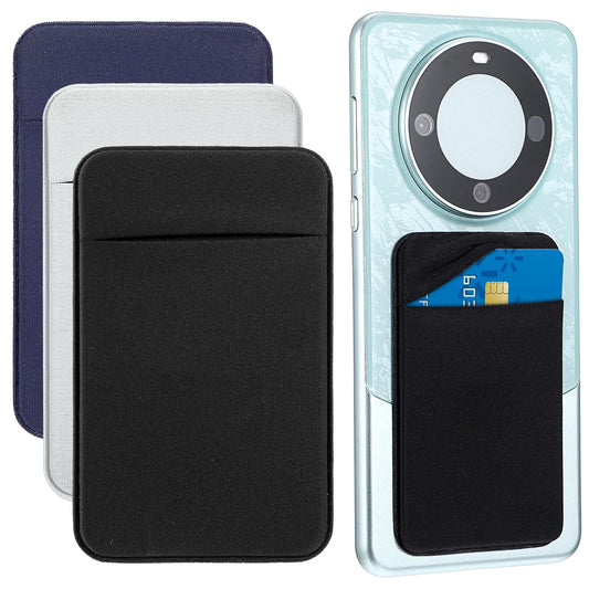 Dimeho 3 Pack Adhesive Phone Wallet Phone Card Holder Stick On Card Holder for Phone Case Credit Card Holder for Back of Phone Compatible with Most of Cell Phone (Black+Blue+Gray)