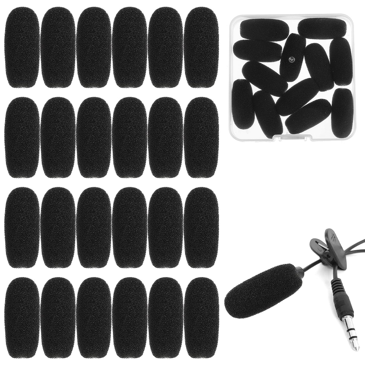 Wanmu 24Pcs Mini-size Microphone Windscreen, High-Density Foam Headset Covers, Small Headset Protection Cover for Lavalier and Lapel Mic