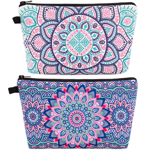 Sibba 2 Styles Makeup Bag, Canvas Cosmetic Bag Handbag Small Pouch Purse Zipper Pencil Case Toiletry Organizer Storage Beauty Makeup Travel Accessory for Teen Girls