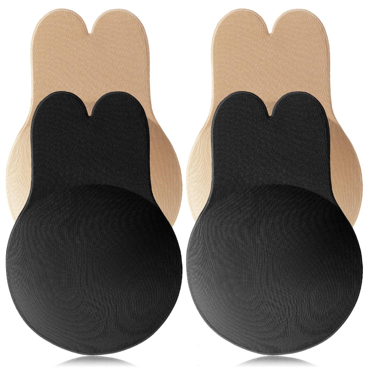 COMNICO Sticky Bra 2 Pair Adhesive Bra Breast Lift Tape Sticky Invisible Silicone Strapless Bras Removable Push Up Sticky Boobs for Women Lift up Cups Dresses (L/XL, Skin Color/Black)