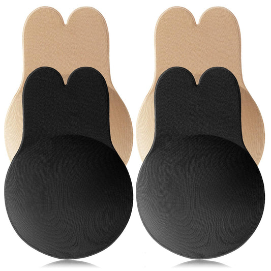 COMNICO Sticky Bra 2 Pair Adhesive Bra Breast Lift Tape Sticky Invisible Silicone Strapless Bras Removable Push Up Sticky Boobs for Women Lift up Cups Dresses (L/XL, Skin Color/Black)