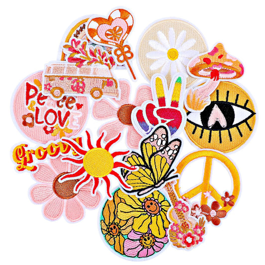 Wanmu 16Pcs Yellowish Iron on Patches for Clothes, Vintage Style Embroidered Iron/Sew Patches, Cute Applique Patches for Backpacks, Hats, Jackets