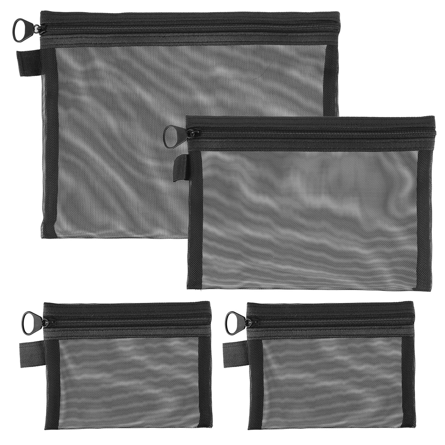 Dimeho 4 Pcs Nylon Mesh Cosmetic Zipper Bags Mesh Pouch with Zip 3 Sizes Makeup Bag Organizer Bag Mesh Zipper Pouch Bags for Women Traveling Cosmetic Office Appliances Organization Pouches (Black)
