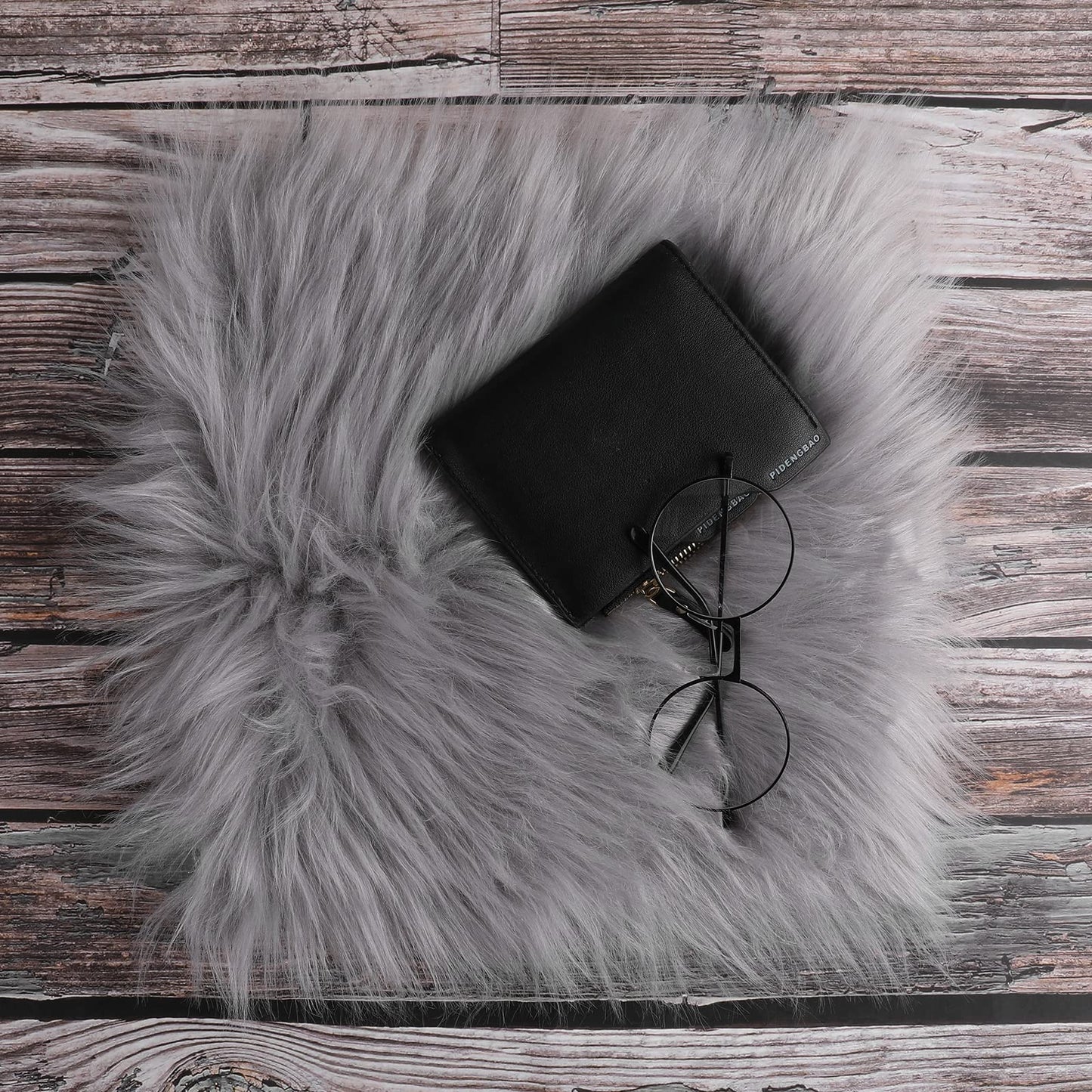 Sibba Faux Fur Fabric Cuts 10 Inch Square Plush Pre-Cut Strips Sewing DIY Arts Crafts for Clothing Rugs Patches Blankets Photographic Background Floor Decoration Halloween Christmas Gift(Grey)