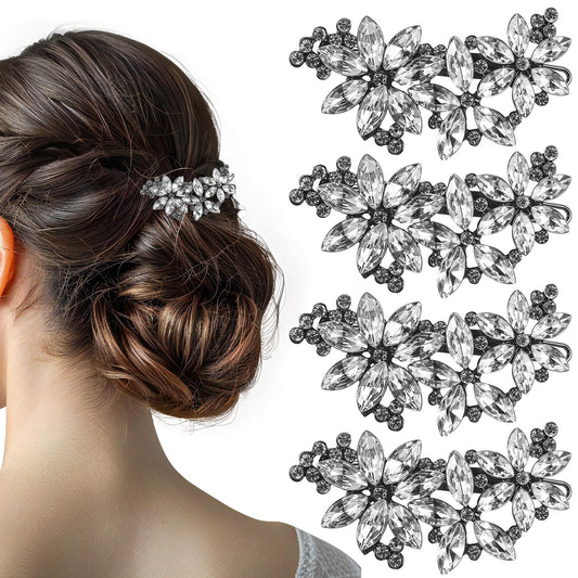Wanmu Crystal Flower Silver Hair Clip for Wedding，4 Pcs Silver Hair Accessories, Wedding Hair Accessories for Women，Rhinestone Hair Clips for Weddings, Parties, Ceremony, Daily Life Use
