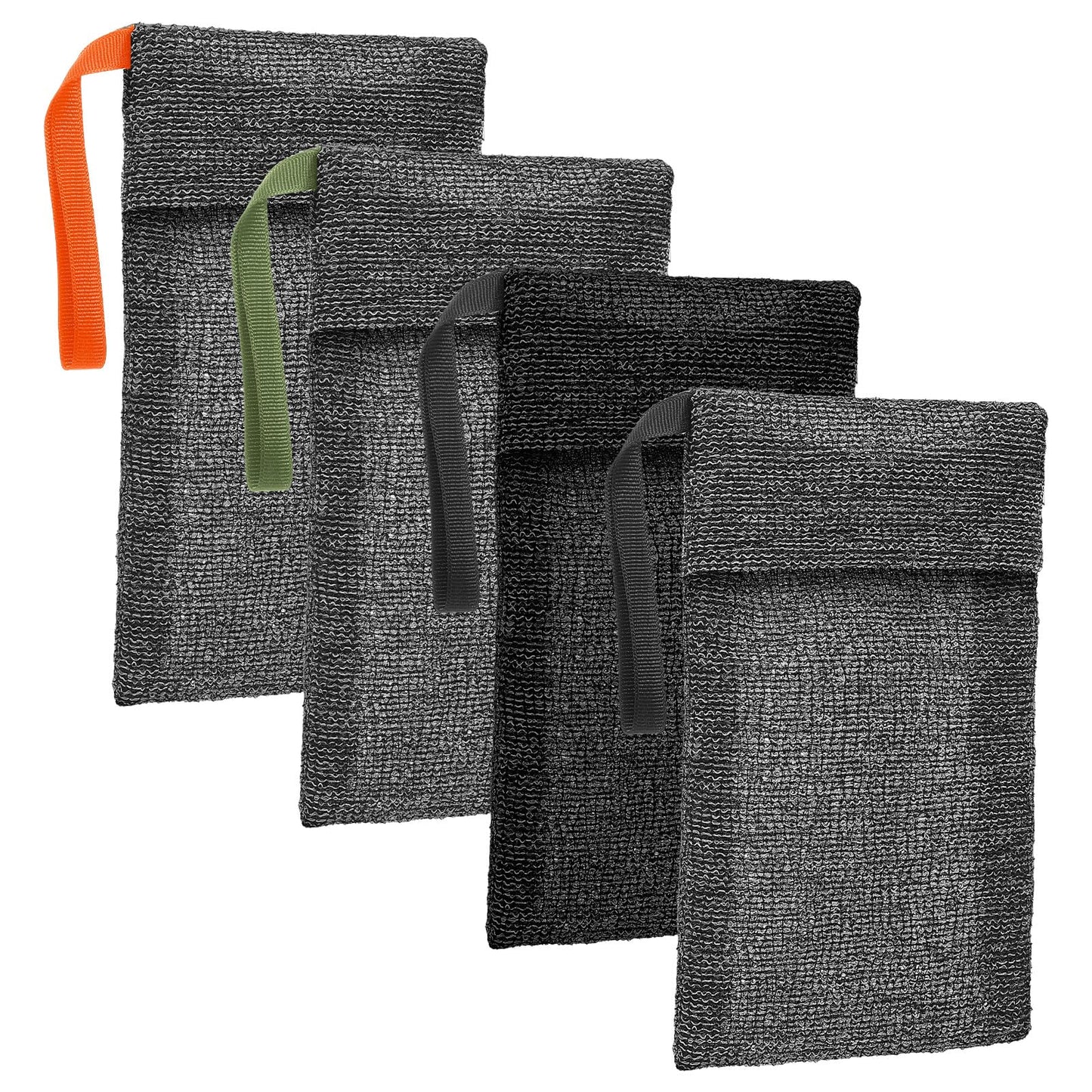 ElevateTech 4Pcs Soap Bags Exfoliating Soap Saver Pouch Body Scrubber Shower Sponge Mesh Bar Soaps Foam Lather Pouch Use in Shower for Bath Gym Travel Gift 7.48 × 4.72 in Gray Black