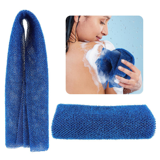 COMNICO African Bath Sponge Long Net Exfoliating Shower Body Scrubber Flat Back Scrubber Foot Scalp Scrub Dead Skin Removal Skin Smoother for Men Women (Blue)