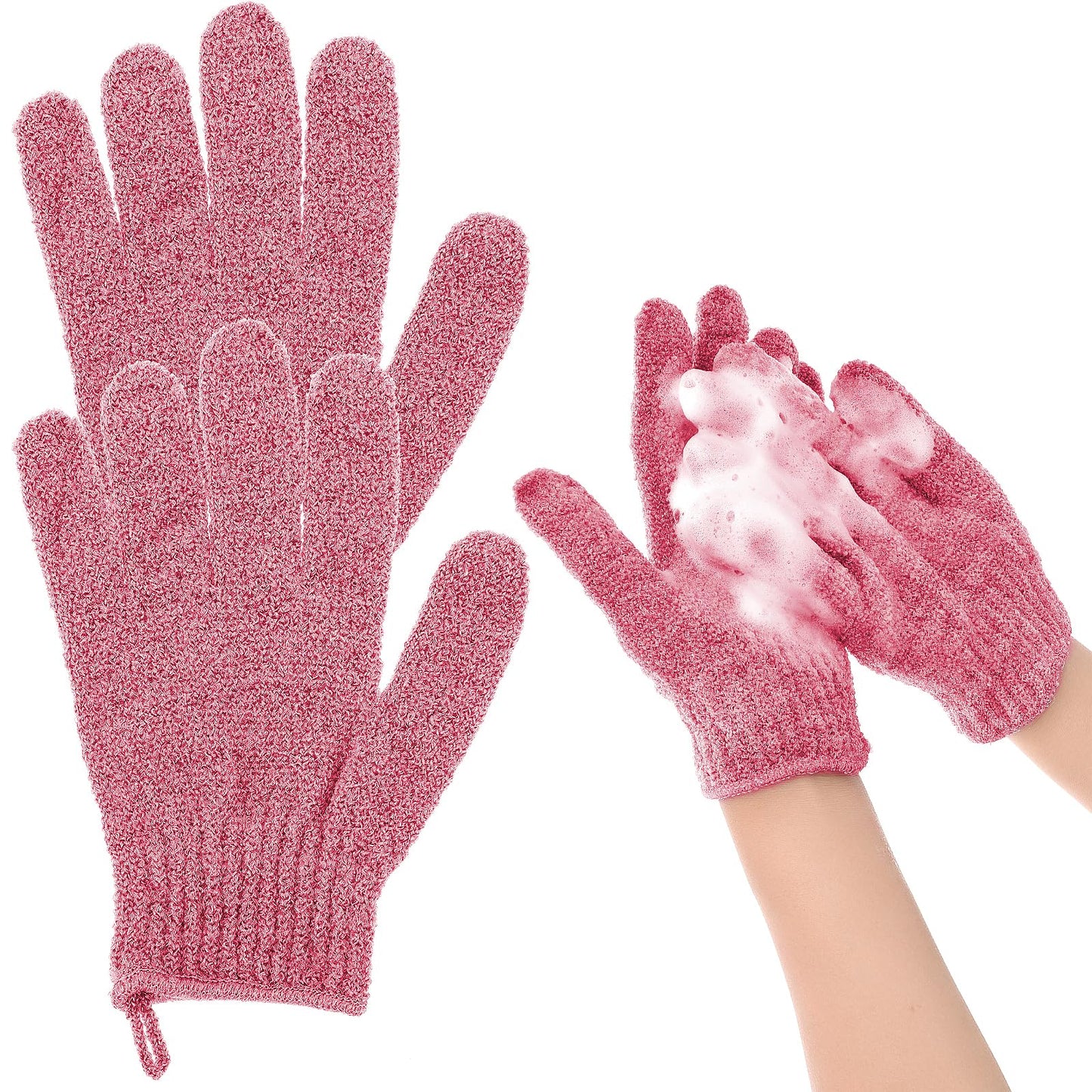 Sibba Exfoliating Gloves for Shower, Natural Loofah Bathing Gloves for Body and Face, Dead Skin Remover, Double Sided Microfibre Shower Body Gloves for Adults and Kids(Red)