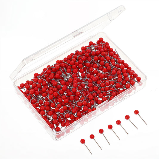 Dimeho 500 Pcs Map Tacks 1/8 Inch Push Pins Small Round Head Marking Pins Beads Decorative Push Pins Map Thumb Tacks(Red)