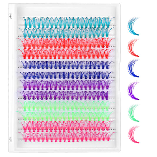 Sibba Fairy Colored Lash Extensions Clusters, 240 Pcs Individual Lashes D Curl 14mm/16mm 3D Colored Lash Clusters False Eyelashes Mixed 8 Colors Rainbow DIY Colorful Eyelash Kit (No Glue)