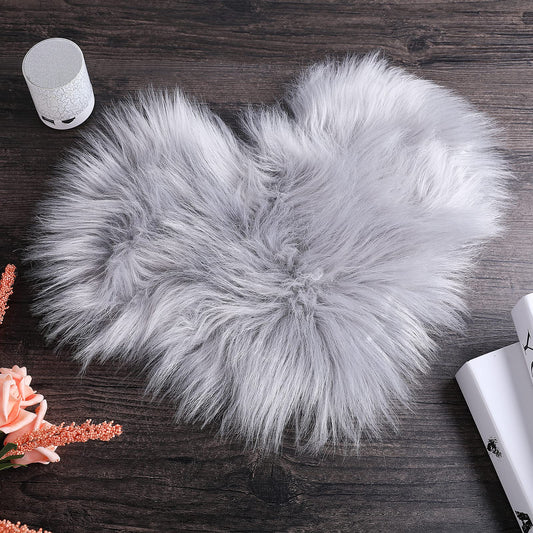 Sibba Faux Fur Chair Pad 35 cm Heart Pillow Area Rug Aesthetic Room Decoration Cover Seat Cushion Carpet Mat Fluffy Couch For Living Bedroom Sofa Photographing Background Girls Habitacion (Grey)