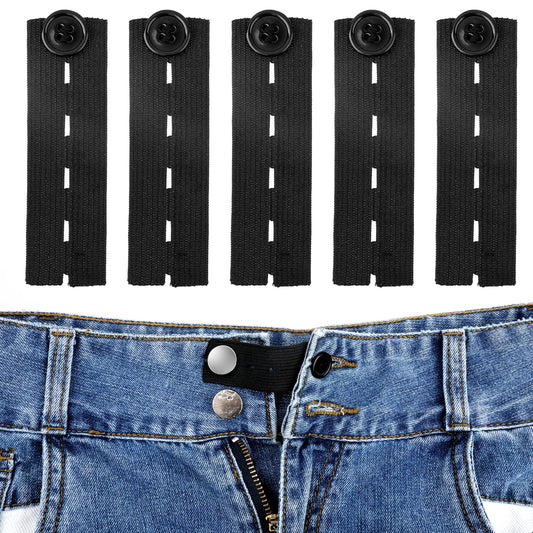COMNICO 5pcs Waist Extender Button Elastic Comfy Adjustable Waistband Expanders for Men and Women Jeans Pants Skirt Dress Trousers (Black)