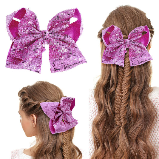 Sibba 1 PC Hair Bow 8 Inches Big Clip Sequin Oversize Sequined Barrettes Glitter Layered Pigtail Holder For Little Girls Kids Women Sweet Accessories(purple)