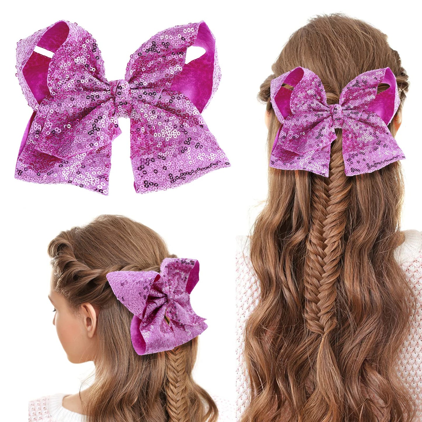 Sibba 1 PC Hair Bow 8 Inches Big Clip Sequin Oversize Sequined Barrettes Glitter Layered Pigtail Holder For Little Girls Kids Women Sweet Accessories(purple)