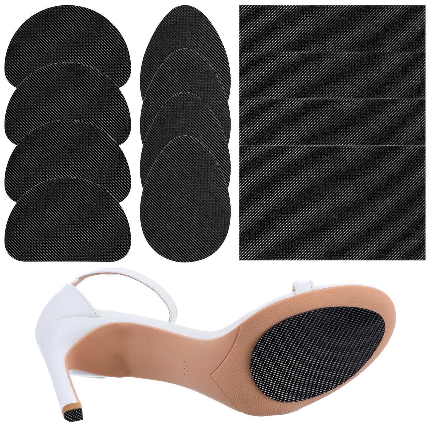 COMNICO Non Slip Shoe Pads, 12 Pcs Self-Adhesive Shoe Sole Protectors Black High Heels Oval D-Shaped Rectangular Shoe Grips Bottom of Shoes Sole Guard for Women Men