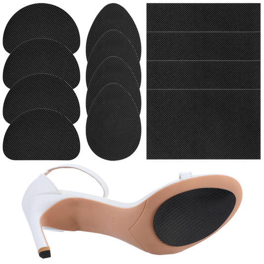COMNICO Non Slip Shoe Pads, 12 Pcs Self-Adhesive Shoe Sole Protectors Black High Heels Oval D-Shaped Rectangular Shoe Grips Bottom of Shoes Sole Guard for Women Men