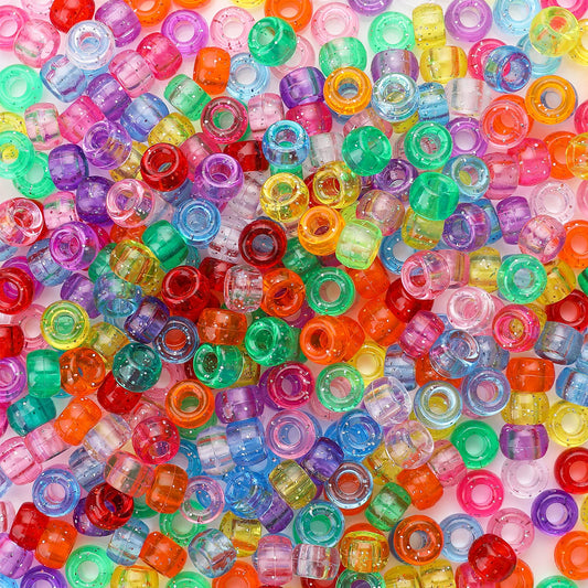 500 Pieces Glitter Pony Beads Bulk, Multicolor Bracelet Beads, Beads for Hair Braids, Plastic Beads for Arts Crafts Hair braiding Jewelry Decorations (Style A)