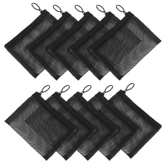 Sibba Mini Zipper Toiletry Bag Mesh Pouch10 Packs Nylon Waterproof Small Purse Cosmetic Stationery Case Storage Makeup Bags Offices Travel Organizer Accessories Kit Black