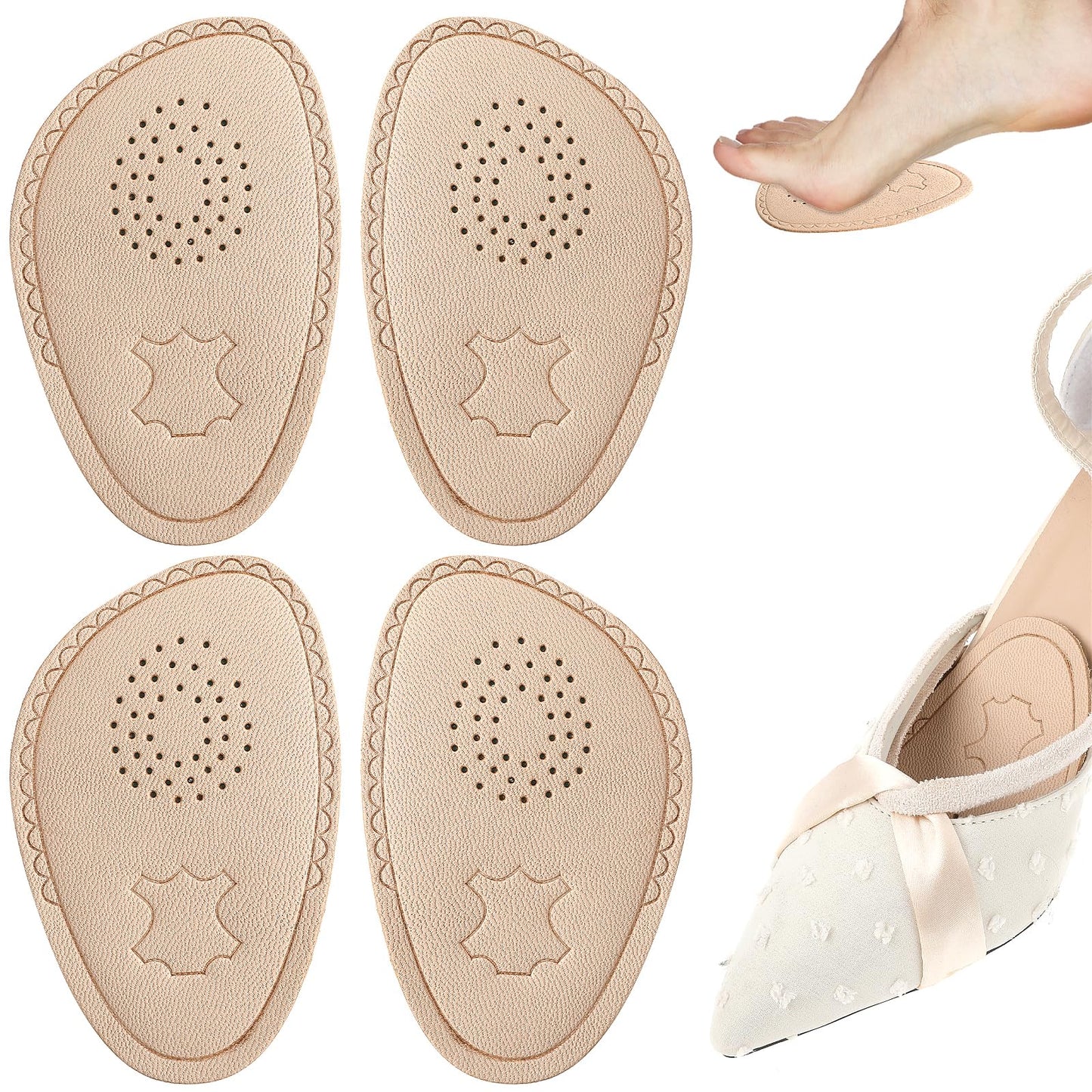 Sibba Metatarsal Pads for Women, Lambskin Faux Leather High Heel Pad Ball of Foot Cushions Inserts Anti Slip Shoe Insoles Forefoot Pad for Women, 2 Pairs, One Size, Reusable