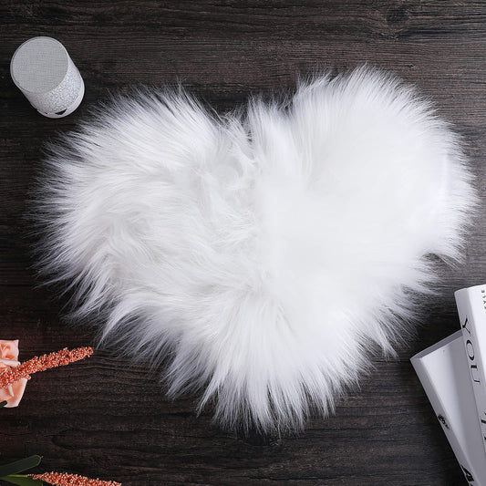 Sibba Faux Fur Chair Pad 35 cm Heart Pillow Area Rug Aesthetic Room Decoration Cover Seat Cushion Carpet Mat Fluffy Couch For Living Bedroom Sofa Photographing Background Girls Habitacion (White)