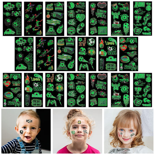 Sibba Temporary Tattoo for Kids 20 Sheets Football Cartoon Transfer Tattoos Glow In The Dark Holiday Tattoo Sticker Football Luminous Fake Tattoo Boys Sport Theme Party Supplies Halloween Decoration
