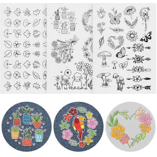 75 Pcs Stick and Stitch Embroidery Paper Water Soluble Embroidery Patterns Stabilizers Transfer Paper Embroidery Patterns Water Soluble with Butterfly Cactus Sheep Bird Embroidery for Hand Sewing