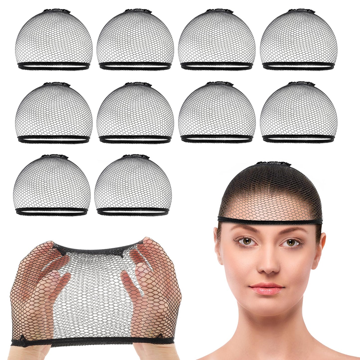 Dimeho 10 PCS Wig Caps Closed End Weaving Hair Net Liner Fishnet Wig Cap Black Hair Mesh Nets Cap Stretchable Sleeping Hairnet Snoods Wrap Bonnets for Women Men Long Thick Ballet