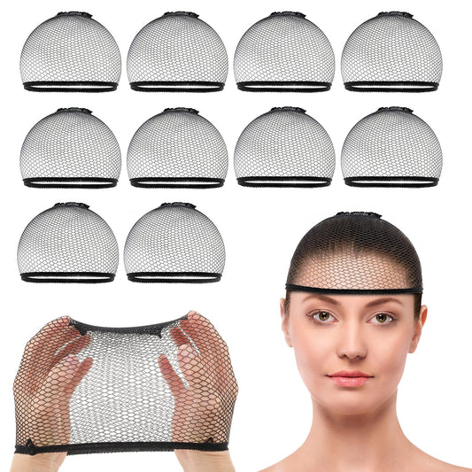 Dimeho 10 PCS Wig Caps Closed End Weaving Hair Net Liner Fishnet Wig Cap Black Hair Mesh Nets Cap Stretchable Sleeping Hairnet Snoods Wrap Bonnets for Women Men Long Thick Ballet