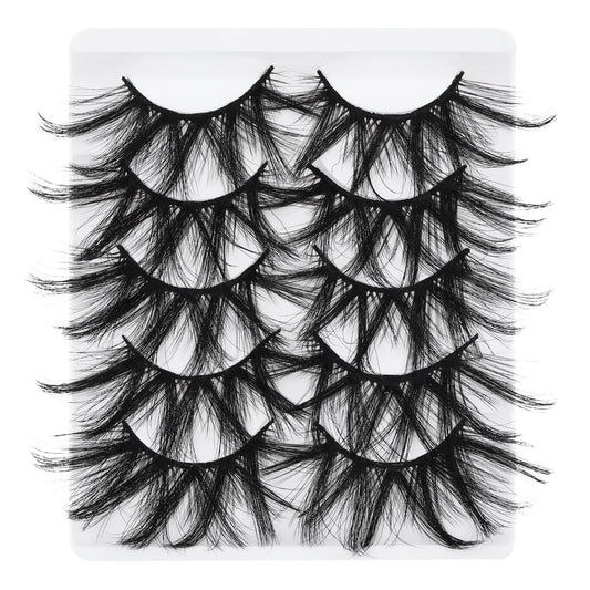 Sibba 25MM Multi-layered Mink Long False Eyelashes with Natural Look, 5 Pairs Handmade Reusable Dramatic Wispy Fluffy Fake Lashes