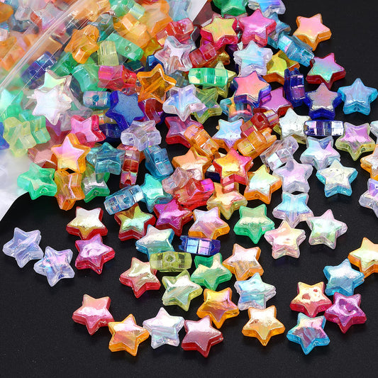 Sibba 220Pcs 10mm Acrylic Star Beads with 1 Roll of Cord Pastel Pony Beads Assorted Color Charming Beads for DIY Jewelry Craft Making Cute Plastic Beads for Necklace Bracelet Earing (Colorful Beads)