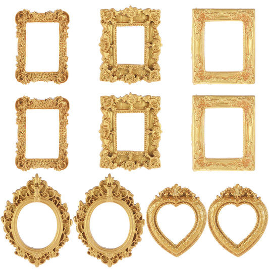 Sibba Mini Gold Frames 10 PCS Vintage Small Picture Frames with 5 Styles Antique Tiny Gold Frame with Carved Golden Edges Gothic Frame for Wall Collage Jewelry Display Home Decor Tabletop DIY Crafts