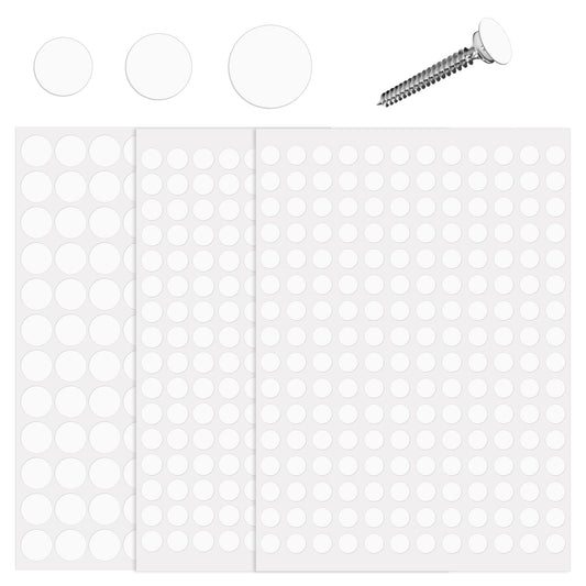1476pcs White PVC Screw Hole Stickers Dustproof Sticky Decals 10mm 15mm 20mm Self-Adhesive Screw Cover Caps for Wall Cabinets Desk Wood Furniture Screws Hole Repair