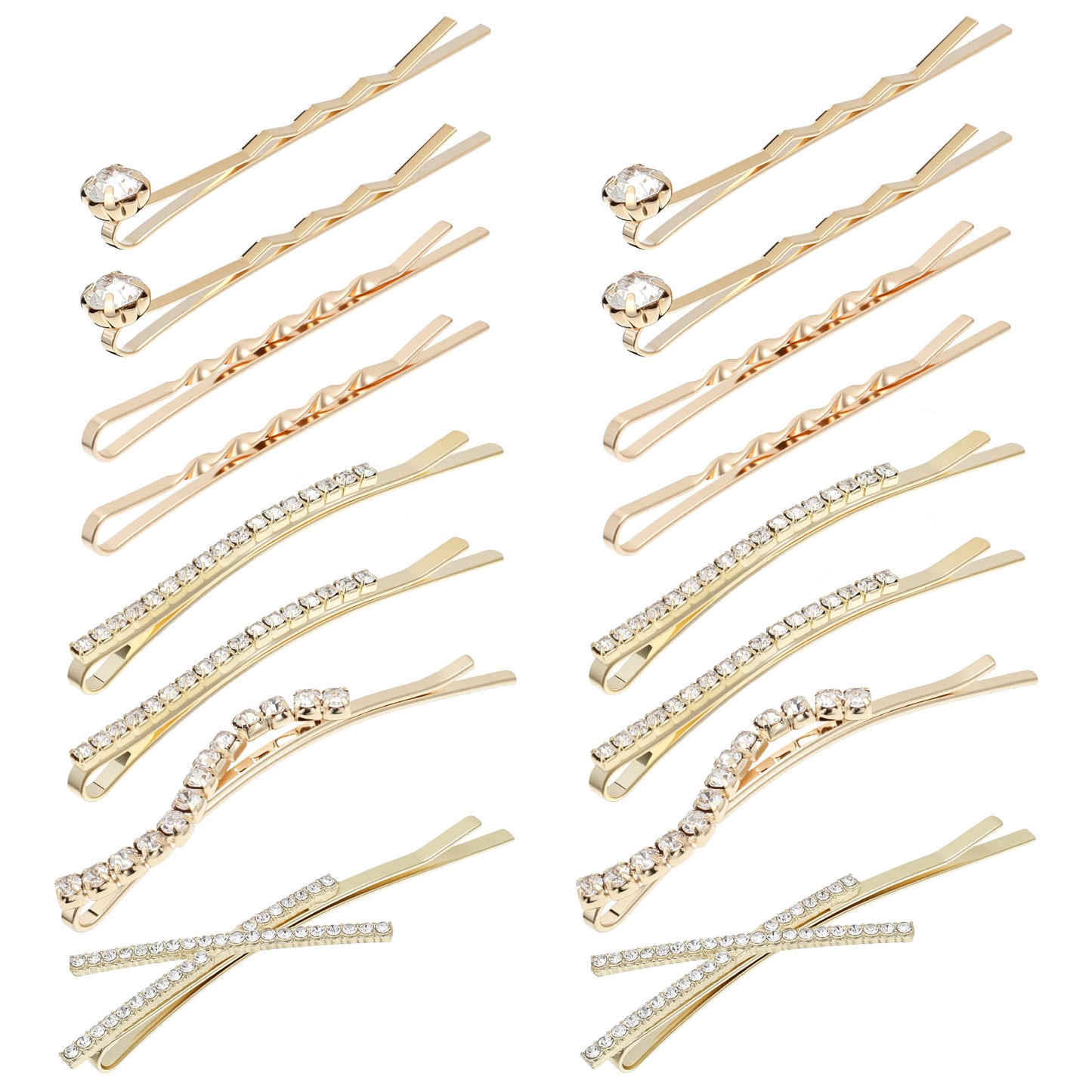 16 Pieces Rhinestone Bobby Pins for Women Hair Accessories Shiny Decorative Hair Clips Fancy I S X Shaped Gold hair Pins Diamond Metal Barrettes for Ladies Wedding Party Prom Bridal Shower Christmas